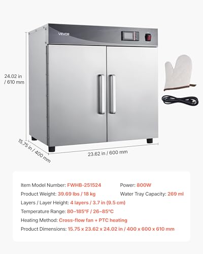 VEVOR Commercial Electric Food Warmer 4-Tier Stainless Steel Double-Door - size: 4-Layer