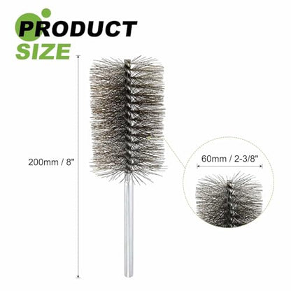HARFINGTON 2pcs Wire Bore Brush 8 x 2-3/8" 5/16 Inch Shank Stainless Steel Bristles Cleaning Brush for Clean Car Part Tube Kitchen Garage