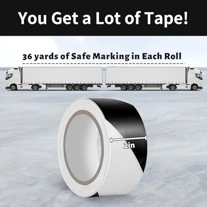 Hazard Tape - 2 Inch x 108 Feet Black & White Ultra-Adhesive Safety Stripe Tape for Marking Floor, Walls - color: Black & White