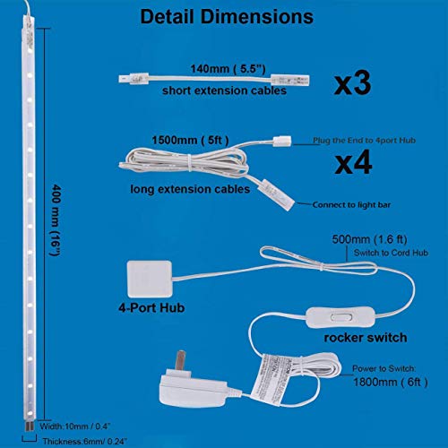 LED Display Light Bar Kit - (4) 16inches Plug-in Linkable Strip Lights for Large Display Cabinet - Series + Parallel Connection - White 6000K - color: Cool White (6000K)