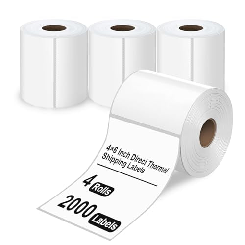 HUOJI 4x6 Direct Thermal Shipping Labels, 4 Rolls 2000 Labels, Compatible with Rollo, Zebra, MUNBYN Printers, Commercial Grade - size: 4rolls | 2000 Labels