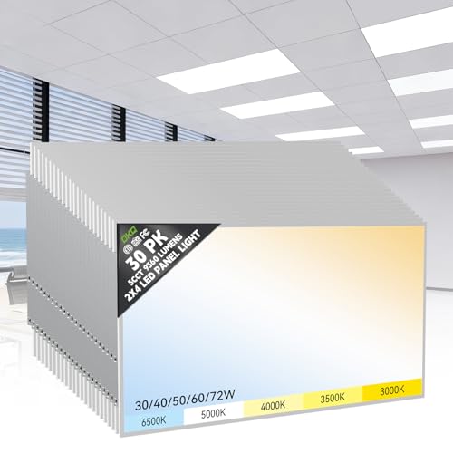 OKQ 2x4 LED Flat Panel Light Drop Ceiling Office Shop Commercial Warehouse Fixture, 5 CCT 3000K-6500K Adjustable & 5 Wattage Selectable,6000Lm 0-10V Dimmable, ETL Listed (30Pack) - color: 2x4 30pack, size: 2x4
