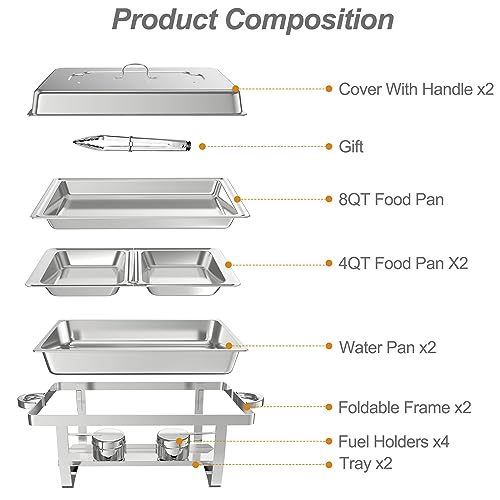2 Pack 9QT Rectangle Stainless Steel Chafing Dish Buffet Set - color: Silver