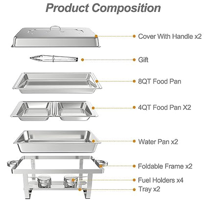 2 Pack 9QT Rectangle Stainless Steel Chafing Dish Buffet Set - color: Silver