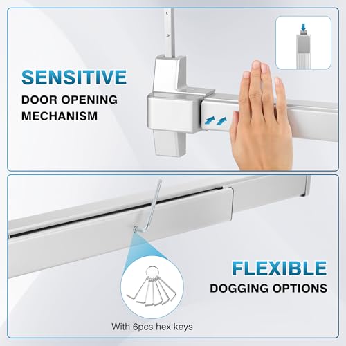 IRONWALLS Surface Vertical Rod Exit Device 32", Commercial Push Panic Bar - color: Silver, size: 32 Inch