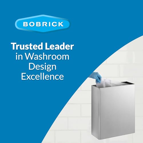 Bobrick Surface-Mounted Waste Receptacle, 6.4-gallon Capacity, Satin-Finish Stainless Steel, Open Top Design with Removable Vinyl Liner, 14" W x 18" H x 6" D (Model B-279)
