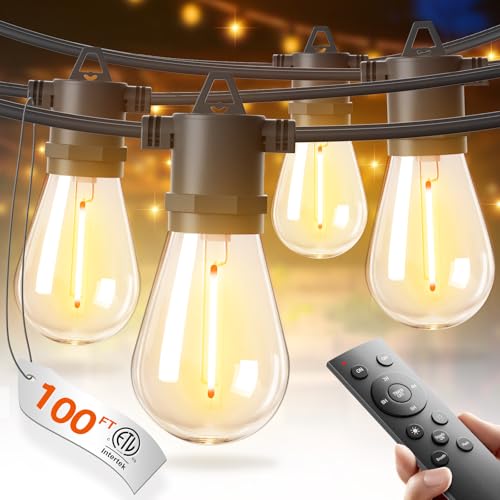 addlon 100FT LED Outdoor String Lights, Waterproof Dimmable Bulbs for Patio - size: 100FT(32 Sockets)