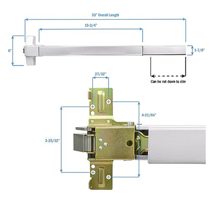 Nuk3y ED-5000 Series Panic Bar Exit Device Grade 1 ADA Certifed, Fit Door Width 30"-36" (Aluminum, FIre Rated Exit Device Only) - size: Fire Rated Exit Device Only