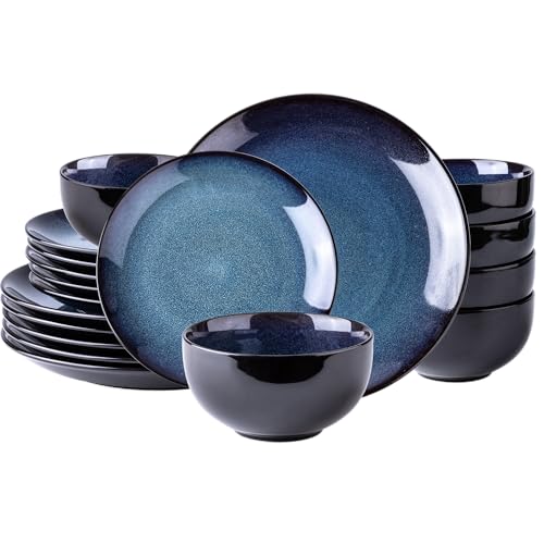 LeRatio Ceramic Dinnerware Sets for 6,18Pcs Porcelain Plates and Bowls Set - color: Dreamy Moonlight-Blue, size: Service for 6-18pcs