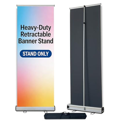 Retractable Banner Stand 24" W x 60" H – Heavy Duty Roll Up Banner Display with Padded Carrying Bag for Trade Show, Exhibition, Business Advertising (Stand Only) - size: 60" Height