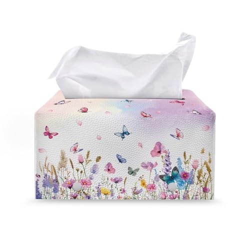 Floral Butterfly DesignTissue Box Cover RectangleWaterproof Floral Paper Case for Home Decor Waterproof Tissue Box Cover for Car - color: Floral Butterfly Design