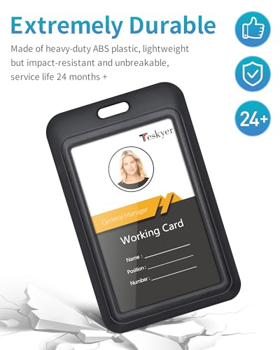 Teskyer 3 Pack Sliding ID Badge Holder, Vertical, Black - color: Black