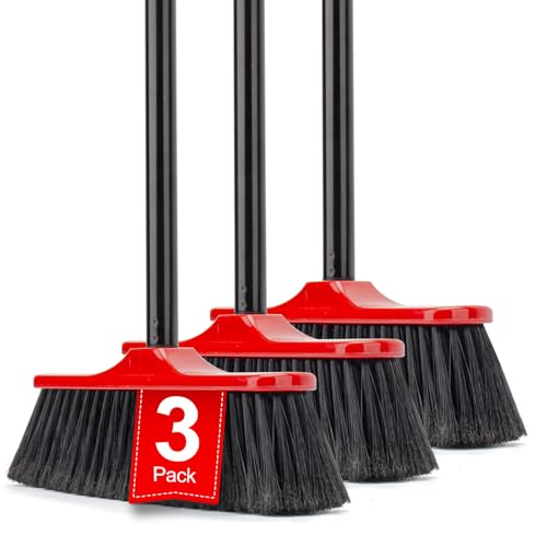 KeFanta 3 Pcs Indoor/Outdoor Brooms, House Broom with 51" Long Handle - color: 3 Pcs Red Broom