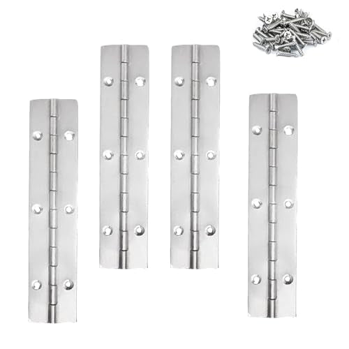 4PACK 6INCH Silver Continuous &Piano Hinge 0.05" Thickness/1.2" Open Width Heavy Duty Continuous Hinge with Holes for Cabinet Door Cases Woodworking Include Screws - color: Silver, size: 6INCH-1.2INCH