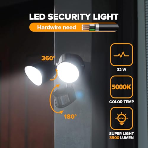 LUTEC 32W 3500 Lumen LED Security Lights Motion Sensor Light Outdoor, 5000K Daylight, IP65 Waterproof, Dusk to Dawn, Motion Detector Flood Light for Garage, Yard, Porch-Black - color: Black, size: 1 Pack