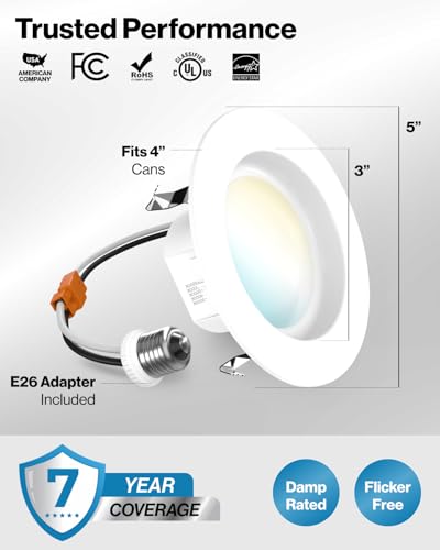 Sunco 24 Pack 4 Inch Retrofit LED Recessed Can Lights, 5CCT, 11W=40W - size: 4"