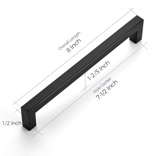 Ravinte Matte Black Cabinet Handles Square Pulls 7-1/2 Inch 10 Pack - size: 8 Inch (7-1/2 Inch Hole Center)
