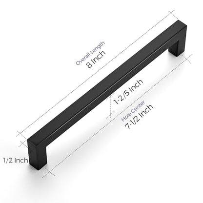 Ravinte Matte Black Cabinet Handles Square Pulls 7-1/2 Inch 10 Pack - size: 8 Inch (7-1/2 Inch Hole Center)