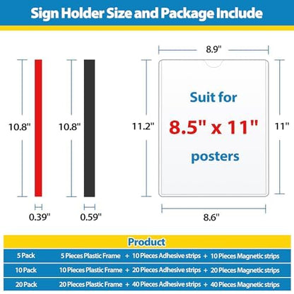 Magnetic Sign Holder Wall Mount 8.5 x 11, Plastic Door Display Frame for Fridge Window, 2Pack - size: 8.5"x11"-2Pack