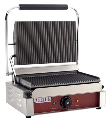 Kratos Commercial Electric Panini Sandwich Grill with Grooved Plates - size: Medium w/ Grooved Plates