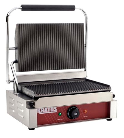 Kratos Commercial Electric Panini Sandwich Grill with Grooved Plates - size: Medium w/ Grooved Plates