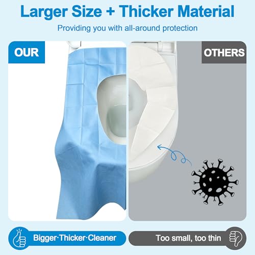 Disposable Toilet Seat Cover (60 Pack) - XL for Adults and Kids, 100% Biodegradable Travel Supplies Essentials for Public Restrooms, Airplane, Camping, Festivals-PE-coated Paper - color: PE-coated Paper