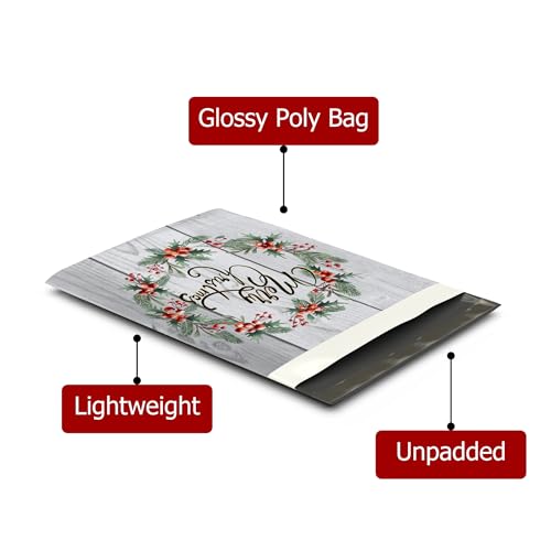 10x13 (100) Christmas Wreath Designer Winter Poly Mailers Self Sealing Waterproof Shipping Envelopes Holiday Premium Printed Bags For Small Businesses - color: Christmas Wreath, size: 10x13