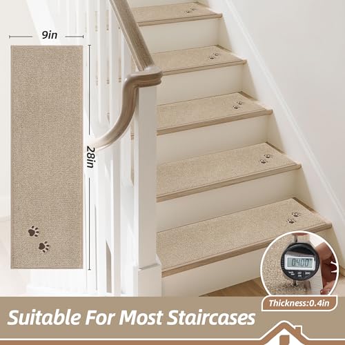 BEQHAUSE Stair Treads Non Slip for Wooden Steps 28" x 9", 15pcs, Beige - color: Beige - Dog Paws, size: 28 in X 9 in (15 Pieces)