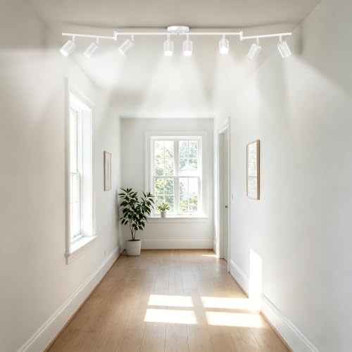 LED 8 Light Track Lighting Kit, 57.6" White 8 Way Ceiling Spotlights Fixture, 3 CCT Adjustable, with Flexibly Rotatable Light Heads for Kitchen, Living Room, Bedroom, Includes 8 x GU10 Bulb - color: White, size: 8