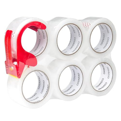 COSIMIXO Heavy Duty Clear Packing Tape 2.5Mil x 1.88" x 55Yards, 6 Rolls with Dispenser, Industrial Transparent Packaging Tape for Shipping Moving Sealing - size: 2.5Mil x 1.88" x 55Yds 6-Pack