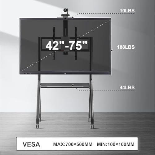 Smart Board Stand with Camera Tray Fits 42"-75" Screens, Interactive Whiteboard Stand with 360° Rotating Wheels Holds 300LBS, Height Adjustable,Mobile Stand for Home, Office & Classroom - size: For 42"-75" Smart Board