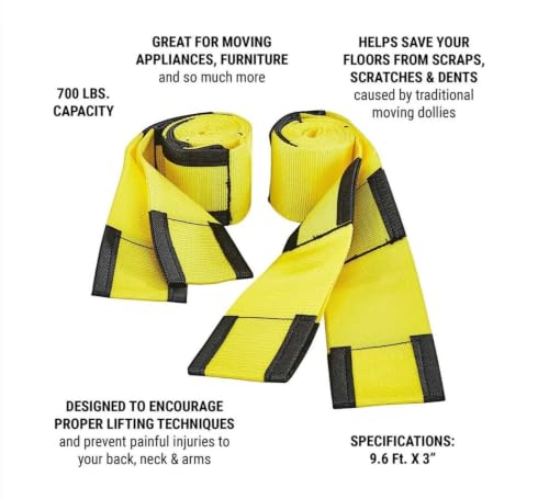 TruePower 2-Person Furniture Moving Straps, 700 lbs Capacity, Safety Yellow