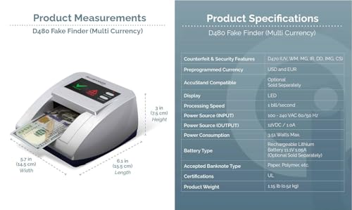AccuBANKER D480 Fake Finder Counterfeit Detector, USD EUR - style: Advanced Unit
