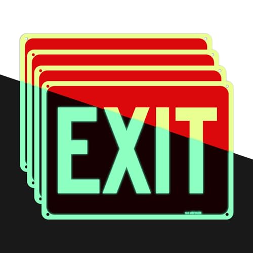 T&R Exit Sign - 4 Pack - 10 x 7 Inches Rust Free .040 Aluminum Glow-In-The-Dark - UV Protected, Waterproof, Weatherproof and Fade Resistant - 4 Pre-drilled Holes - color: Red - 10" x 7" - 4 pack - Glow-In-The-Dark