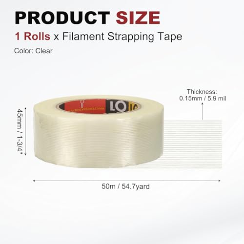 uxcell Filament Strapping Tape 1 3/4" x 54.7 Yards 5.9 Mil Heavy Duty Clear - size: 1 3/4 Inch x 54.7 Yards 5.9 Mil
