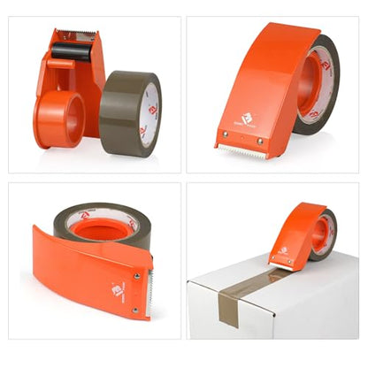 BOMEI PACK Heavy Duty Packing Tape with Dispenser, 12 Rolls + 2 Dispensers