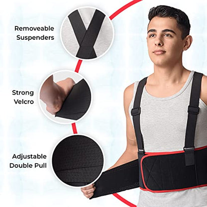 MAXAR Deluxe Industrial Back Brace for Lower Back Pain Women & Men - Back Support Belt for Immediate Relief from Sciatica, Herniated Disc, Scoliosis - Lumbar Support with Removable Suspenders/Straps - size: X-Large (Naval 40”-45”)