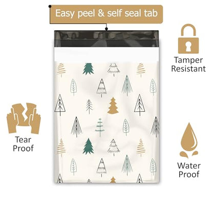 10x13 (100) Christmas Fir Trees Winter Designer Poly Mailers Self Sealing Waterproof Shipping Envelopes Holiday Premium Printed Bags For Small Businesses - color: Christmas Fir Trees, size: 10x13