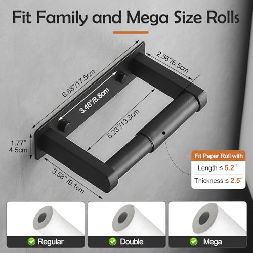 Pokim Matte Black Toilet Paper Holder,Self Adhesive or Screw Wall Mount 304 Stainless Steel Double Post Tissue Holder for Bathroom,Rustproof Heavy Duty Design - color: Matte Black