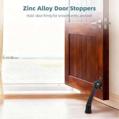 10 Pcs Zinc Alloy Door Stoppers for Bottom, Kickdown Door Stoppers with Rubber Tip, Door Mounted Door Stops Hold Door Open, Black Door Holder for Home Office