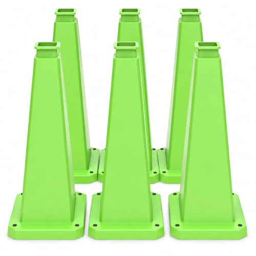 BESEA 6 Pack 28 Inch Green Traffic Cones with Weighted Base - color: Green, size: 28INCH