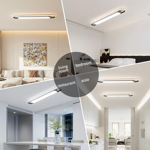 4Ft Modern Smart LED Linear Ceiling Lights Dimmable LED Ceiling Lamp with Remote Control,65W Metal/Acrylic Flush Mount Ceiling Lighting Fixtures for Kitchen Living Room Kitchen Dining Room (48") - color: Dimmable, size: 48 Inch (4 FT)