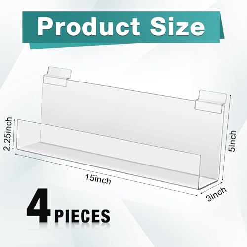 Briwooody Slatwall Shelf Acrylic Shelves, 15" Wide 3" Deep, Clear, 4 Pack - color: Clear, size: 15" Wide 3" Deep