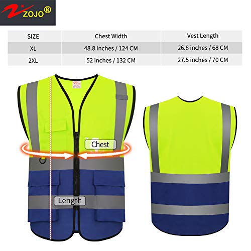 zojo High Visibility Reflective Safety Vest with Multi Pockets 10 Pack Bulk - color: Mix Yellow & Blue, size: X-Large