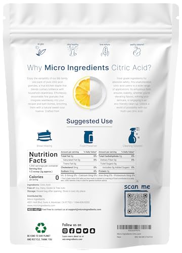 Citric Acid 6 Pounds, Food Grade, Fine Granular Powder | 100% Pure, Concentrated Anhydrous Form | Natural Preservative + Great for Cooking, Cleaning, & DIY Bath Bombs | Non-GMO