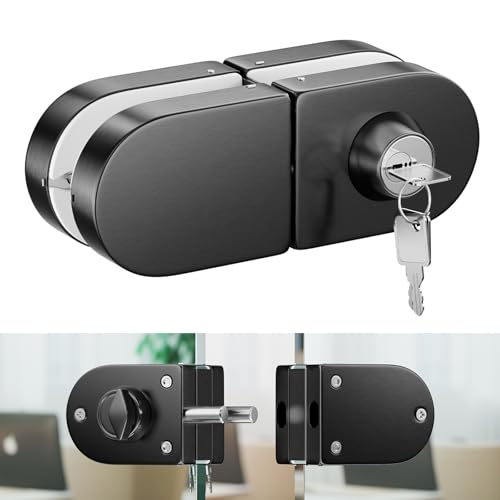 Ranbo No-Drill Double Glass Door Lock with Key for Swing Door, Dual-Bolt - color: LE-119B Brushed Black