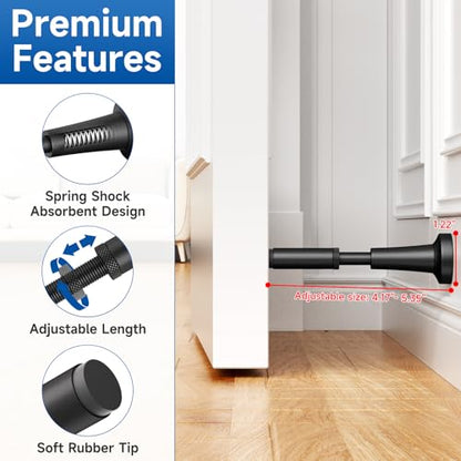 1P Adjustable Spring Door Stop, 4.17-5.35in Long Door Stoppers, Black - color: Black