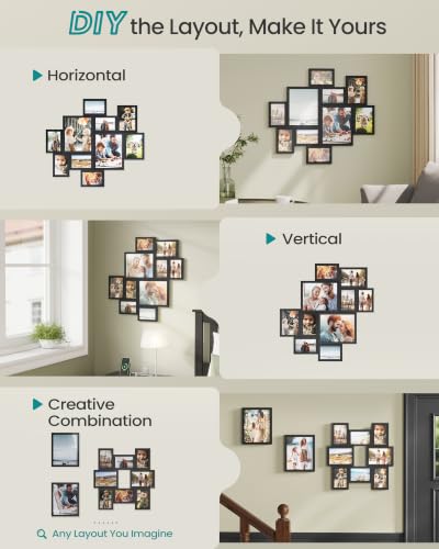 SONGMICS 10 Tool-Free Assembly Collage Photo Frames for Wall - color: Ink Black, size: 8*10 2 pack+ 5*7 4 pack + 4*6 4 pack