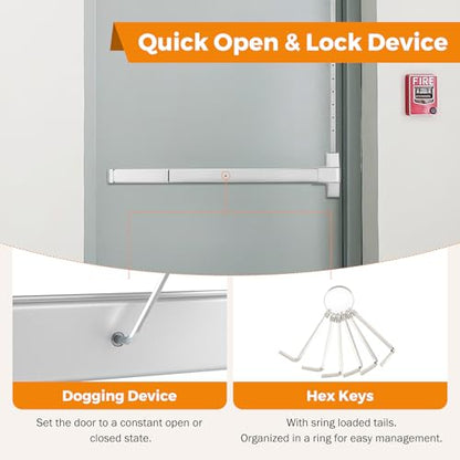 BEAMNOVA Vertical Rod Panic Bar Exit Device Door Push Bar, 32 Inch Metallic - color: Metallic, size: 32 Inch