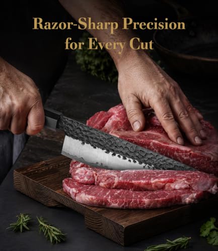 FAMCÜTE 8'' Japanese Knife, Hand Forged Pro Chef Knife with Sandalwood Box - size: 8" Chef Knife+Sandalwood Box